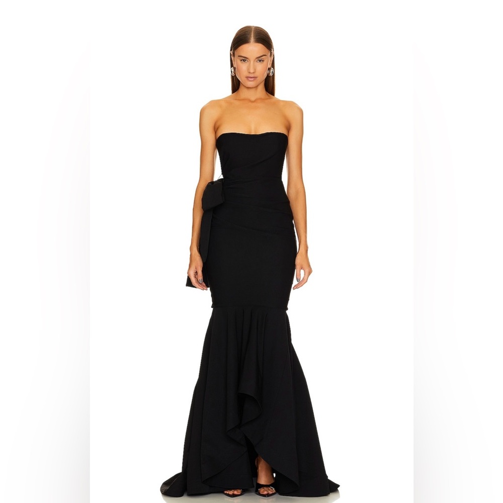 Black Strapless Tiered Ruffled Gown